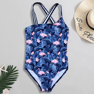 3-14 Jaar Meisje Badpak Kids Flamingo Een Stuk Kinderen Badmode Tiener Meisje Badpak Cross Terug Meisje monokini Beachwear