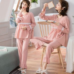 1664 # 100% Katoen Moederschap Verpleging Nachtkleding Lente Zomer Zoete Borstvoeding Pyjama Sets Zwangerschap Slaap Lounge Homewear