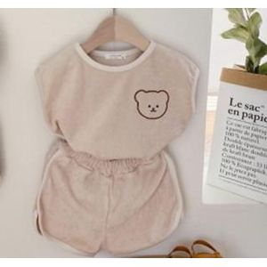 Sweet Baby Girl Solid Cute Bear Print Korte Mouwen Tops En Knappe Jongen Alle-Wedstrijd Zachte Katoenen Shorts sport Set