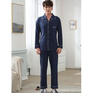Mannen Pyjama Set Marine Winter Nachtjapon Lange Top & Lange Broek Nachtkleding Elastische Taille Pyjama voor Leisure