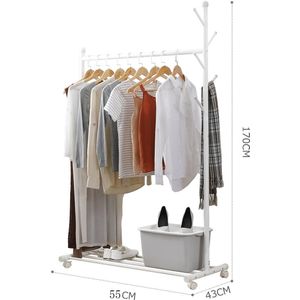 Kleding Rek Stalen Staaf Opknoping Kleding Rolling Kledingstuk Rack Organizer Kleerhanger Planken Geïntegreerde Jas Stand Op Wielen