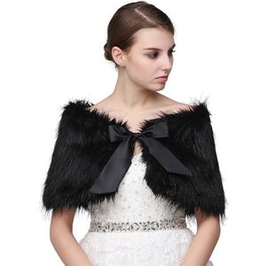 In Voorraad Bruiloft Bruids Wraps Black Faux Fur Bolero Winter Bruid Bruiloft Sjaals Met Boog Bruiloft Accessoires
