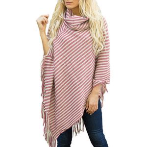 Gestreepte Cape Femme Jas Herfst Winter Coltrui Mantel Trui Vrouwen Trui Gebreide Batwing Mouw Dames Capes Trui Mujer