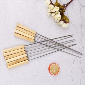 HAC24 Set van 8 roestvrij stalen grillspiesen BBQ vleesspies met houten handvat sjasliekspiesen grill spiesen groenspies universele spies roestvrij stalen spies