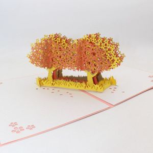 3D Handgemaakte Dubbele Kleur Tweeling Bloeiende Cherry Blossoms Boom Papier Uitnodiging Wenskaarten Valentijnsdag PostCard