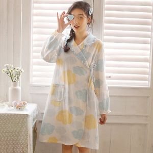 Puur Katoen Jong Meisje Zomer Verfrissende Nachtkleding Lange Mouw Dee Sexy Pyjama Set Leuke Vrouwen Homewear Wolken print