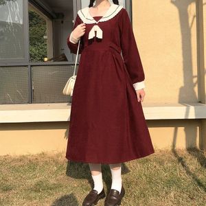 Japanse Stijl Sailor Kraag Taille Afslanken Kawaii Kleding Zoete Lolita Jurk Retro College Lange Mouwen Mid-Length Jurk Tij