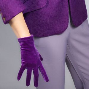 Vrouwelijke Fluwelen Korte Handschoenen 22cm Noble Deep Purple Modellen Hoge Elastische Fluwelen Goud Fluwelen Touch Screen Functie 5-SRZS22