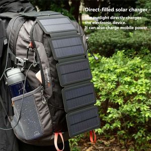 Solar Panel Charger Sunpower Opvouwbare 10W Zonnecellen Charger 5V 2.1A Usb Output Apparaten Draagbare Zonne-energie Kit voor Smartphones