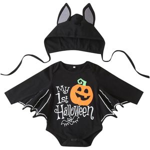 Cathery Pasgeboren Baby Jongens Halloween Kostuums Lange Mouwen Bat Romper Streep Bodysuit Ghost Hoed Halloween Outfits 0-24M