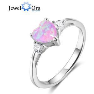Romantische 925 Sterling Zilveren Hart Ring Gemaakt Roze Blauw Wit Fire Opal & Cz Trouwringen Voor Vrouwen (Jewelora RI103690)