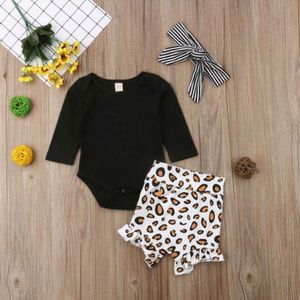 3 Stks/set Baby Meisje Kleding Toevallige Luipaard Print Baby Romper + Korte Broek + Hoofdband Baby Kleding Outfit Zomer Pasgeboren kleding