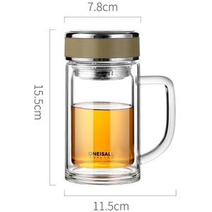 Double Wall Tea Cup Hittebestendig Mok Borosilicaatglas Infuser Cups Met Thee Filter Handvat 300Ml