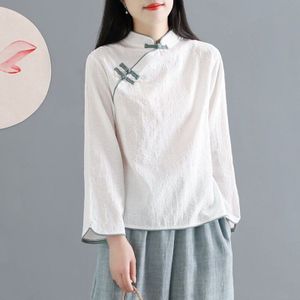 Traditionele Chinese Kleding Katoen Linnen Shirt Blouse Vintage Lady Solid Tops Oosterse Hanfu Chinese Stijl Kleding Vrouwen 11101
