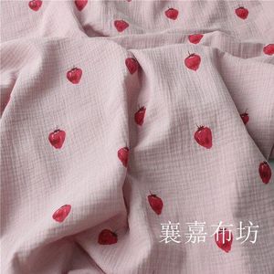 135X50Cm Zachte Dubbele Crêpe Roze Witte Aardbei Textuur Katoen Stof, Maken Shirt, jurk, Ondergoed, Doek 160 G/ml