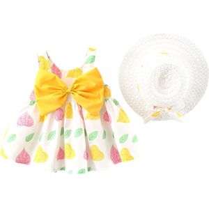 Zomer Zoete Tutu Jurken Peuter Baby Meisje Mouwloze Vestidos Casual Strik Leaf Print Jarretel Geplooide Jurk + Hoed Visser