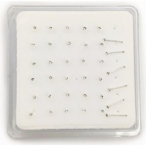 36 Stks/pak Neus Studs 925 Sterling Zilveren 1.2Mm Kleine Neus Pin Piercing Bone Clear Crystal Nariz Body Piercing Sieraden