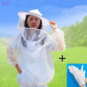 Ademend Bijenteelt Kleding Anti Bee Body Beschermende Jas Sluier Hood Hat + Katoenen handschoenen Bijenteelt Voorkomen Comfort
