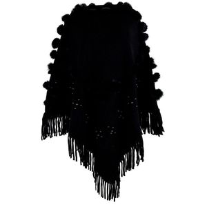 Vrouwen mode ronde hals effen kleur haar bal fringe mantel losse sjaal trui kwastje trui Vest Gebreide Jas Uitloper A30823
