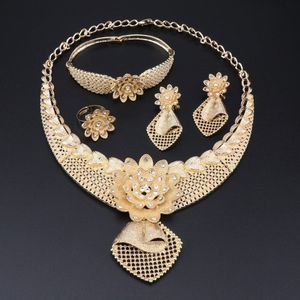 Dubai Gouden Kleur Sieraden Sets Voor Vrouwen Ketting Oorbellen Armband Ring Set Vrouwen Afrikaanse Kralen Indian Bruids Sieraden Sets