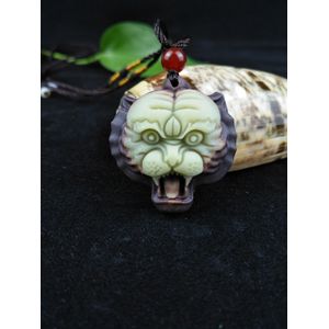 Chinese Natuurlijke Paars Geklede Jade Tijger Hoofd Hanger Ketting Hand-Gesneden Sieraden Vrouw Geluk Amulet Oorbel Sets