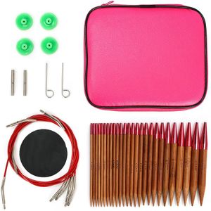 26pcs Verwisselbare Rondbreinaald Set Verkoolde Bamboe Haaknaalden Haken Weave Gereedschap Voor Vrouwen Moeder