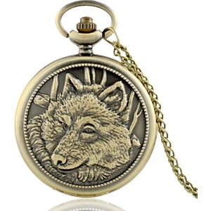 Antieke Bronzen Wolf Quartz Ketting Zakhorloge Klassieke Mannen Vrouwen Hanger Met Ketting