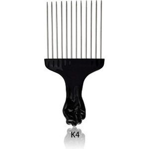 4 Maten Zwart Vuist Afro Metalen Kam Afrikaanse Pick Haar Kam Borstel Salon Kappers Kapper Vork Kam Hair Care Styling gereedschap