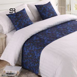 Rayuan Blauw Bloemen Wasbaar Sprei Bed Runner Gooi Beddengoed Koningin King Bed Staart Handdoek Protector Home Hotel Decor