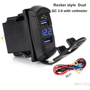 Quick Charge 3.0 Dual Usb Rocker Schakelaar Qc 3.0 Fast Charger Led Voltmeter Voor Auto Vrachtwagen Motorfiets Smartphone Tablet Ju17 20