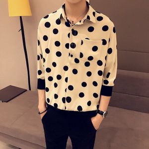 Zomer Jurk Shirt Mannen Slim Dot Print Mouwen Casual Shirt Man Streetwear Britse Wind Losse Korte mouwen shirt