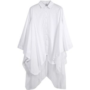 [Eam] Vrouwen Wit Onregelmatige Mesh Big Size Shirt Jurk Revers Lange Mouwen Losse Fit Tij Voorjaar herfst 1Z600