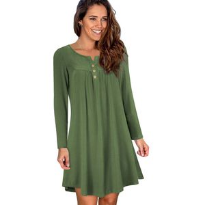 Nice-Forever Lente Effen Kleur Met Button Casual Jurken Oversized Vrouwen Shift Jurk A172