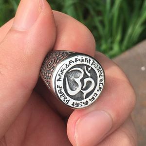 Om Aum Yoga Boeddhistische Meditatie 316L Zilver Kleur Rvs Amulet Ring Mannen Vrouwen Talisman Biker Sieraden