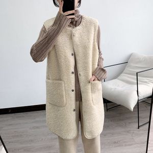 Vest Vesten Vrouwen Winter Single-Breasted Leisure Lamswol Alle-Match Elegante Mouwloze Chic Womens Pockets Stijlvolle Ins