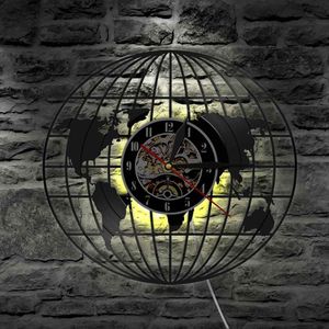 3D Globe Kaart Van Aarde Vinyl Record Wall Art Reizen Alle Rond De Wereld Aarde Kaart Decoratieve Muur Horloge vintage Klok