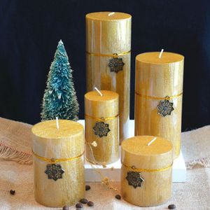 Gouden Kaars Rookloze Yoga Meditatie Kaars Voor Kerst Party Classic Kolom Kaars Non-Geurkaars Decoratieve Kaarsen