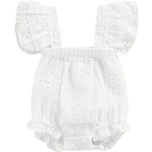 Mooie Schattige Baby Meisje Romper Jumpsuit Katoen Geborduurde Bloem Ruches Mouwloze Vierkante Hals Snap Kruis Baby Meisje Bodysuit