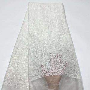 Groene Afrikaanse Handgemaakte Kralen Veters Stoffen Luxe Nigeriaanse Pailletten Mesh Kant Stof Voor Feestjurk