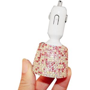 Crystal Rhinestones Dual Usb Snel Opladen Auto Oplader Voor Mobiele Telefoon Ipad Draaien Snel Opladen Adapter