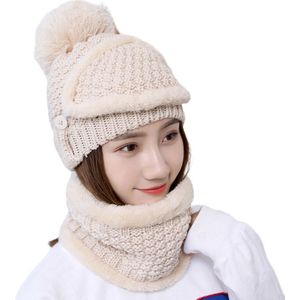 Dames Dames Winter Beanie Hat + Sjaal Warm Knit Dikke Fleece Gevoerde Ski Cap
