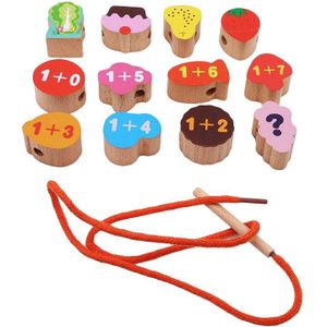 Wooden Toys Cartoon Animals Fruit Beads Stringing Threading Beads Game Education Toy For Baby Kids Children
