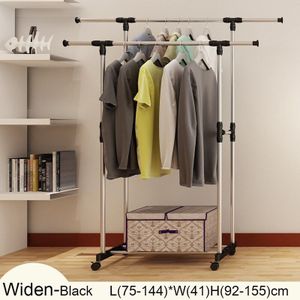 Mode Eenvoudige Kleerhanger Rvs Balkon Droogrek Woonkamer Stand Organizer Verstelbare Jas Rack Met Wielen