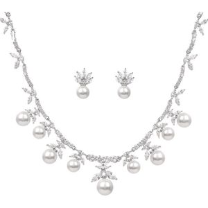 Emmaya Licht Luxe Sieraden Set Voor Vrouwen & Meisjes Witte Kleur Oorbel En Ketting Aaa Zirconia En Parel Nobele Jurk-Up In Party