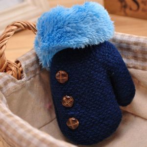 Gebreide Volledige Vinger Handschoenen Winter Wanten Kinderen Wol Warm Jongens Kinderen Wanten Effen Kleur Touw Handschoen Meisjes Knop Decoratie