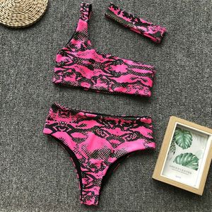 Zomer Strand Luipaard Print Womens Zwemmen Kostuum Een Schouder Hoge Taille Bikini Set Badmode Badpak Badpak Beachwear