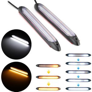 2 Stuks Universele Auto Led-dagrijverlichting Scan Waterdichte Koplamp Strip Sequentiële Flow Geel Richtingaanwijzer Wit Licht Drl