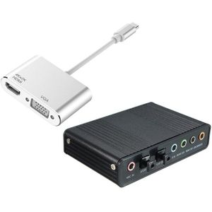 Usb 5.1 3D O Geluidskaart Virtual 7.1 Channel Converter Adapter Kabel & Usb 3.1 Type C Naar Hdmi Vga adapter