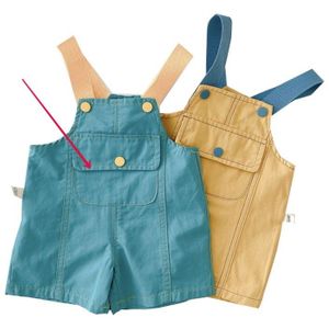 2022 Zomer Baby Meisje Jongen Overalls Geel Groen Effen Kleur Mouwloze Vierkante Kraag Wijde Pijpen Jumpsuit Kids Losse Kleding E092
