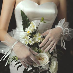 Bruids Handschoenen Transparante Handschoenen Ivoor Wedding Korte Pols Handschoenen Vrouwen Huwelijk Avond Party Prom Jurken Accessoires